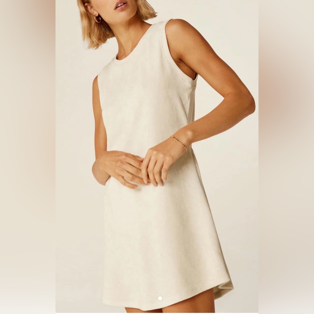 Beyond Yoga Out of Town Sleeveless Cream Terry Mini Dress M